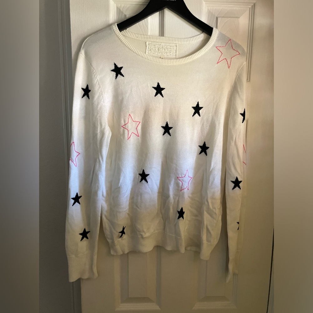 Pink Martini Cream Sweater with pink and black stars